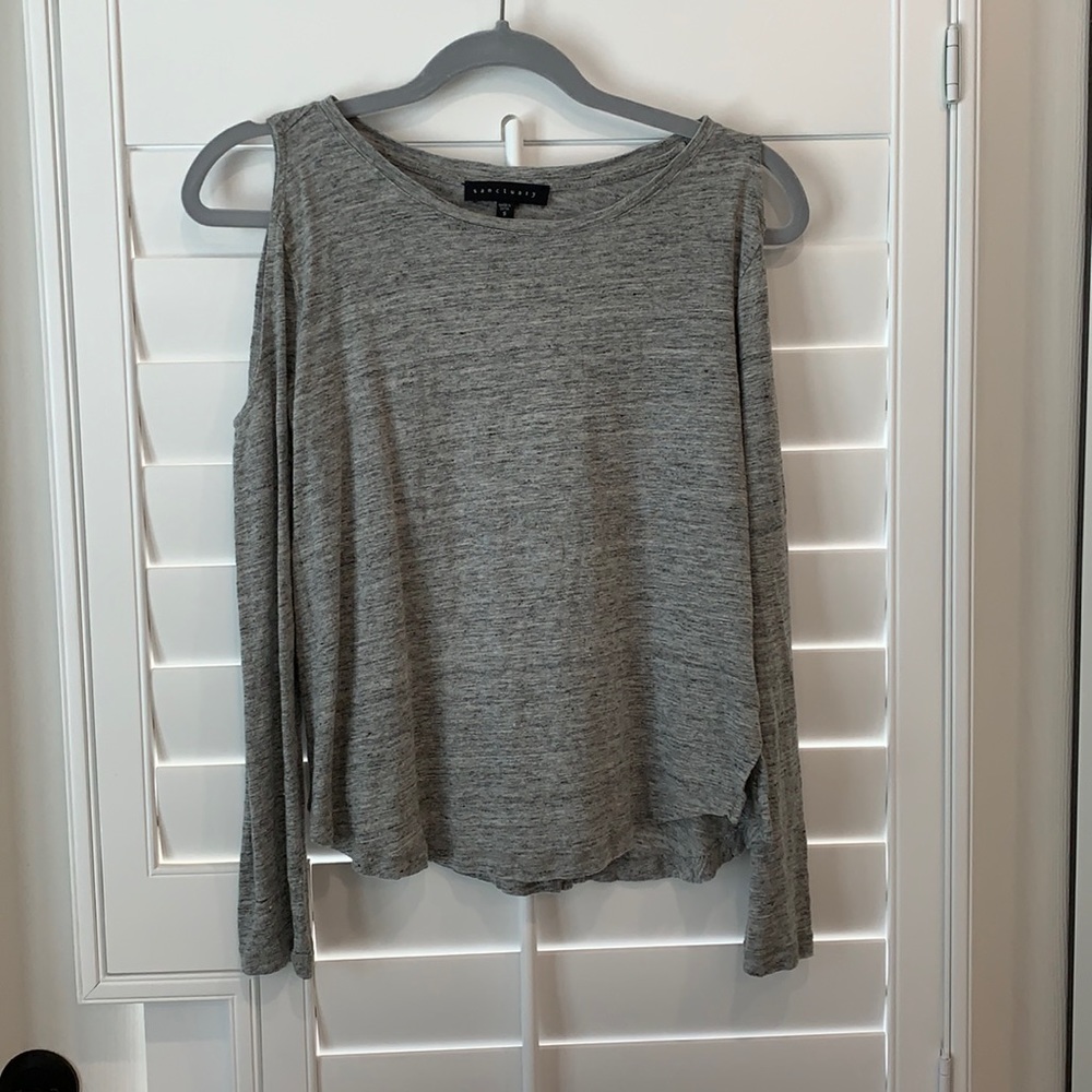Sanctuary, S, gray/multi color cold shoulder top w/ a bit of flare at bottom